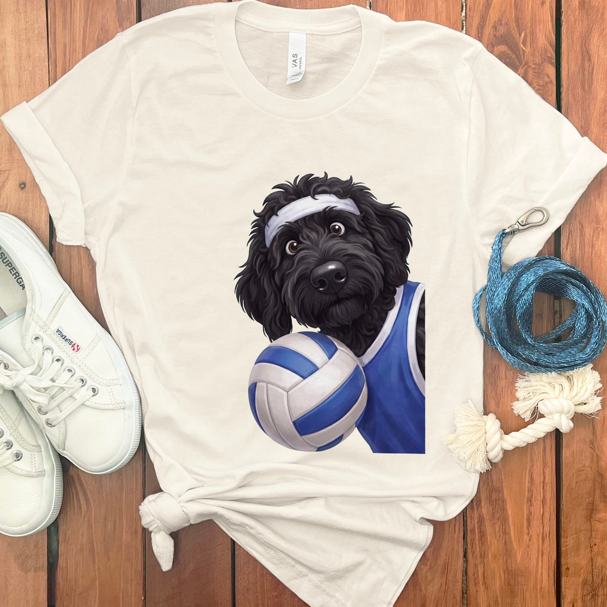 Black Goldendoodle Volleyball Player T-Shirt in Natural / S by Puppy Jo
