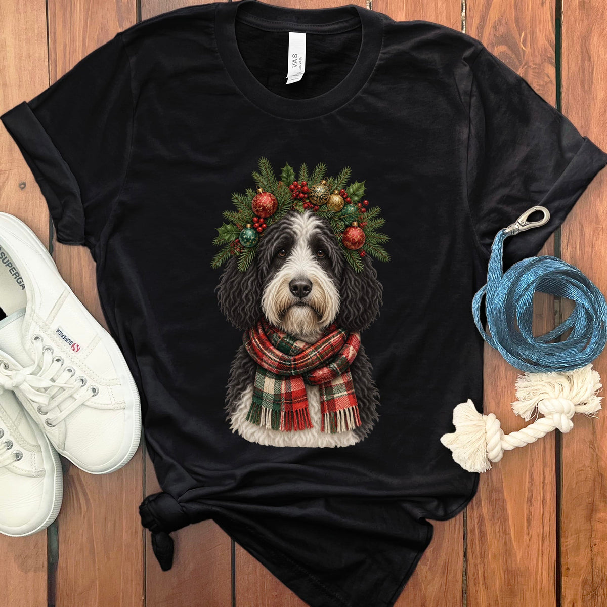 Sheepadoodle Holiday Crown T-Shirt in Black / S by Puppy Jo