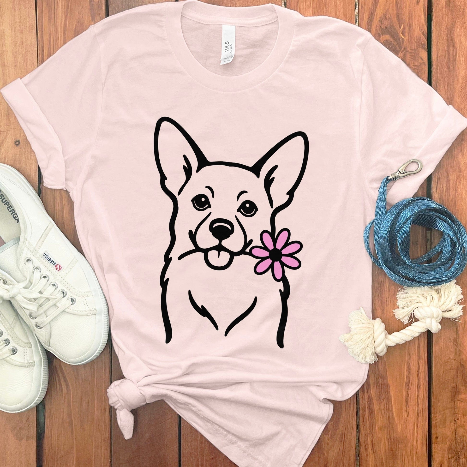 Adorable Dog Graphic Tee with Flower Apparel product type