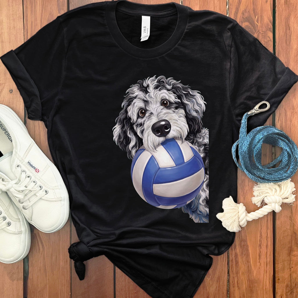 Merle Goldendoodle Volleyball T-Shirt in Black / S by Puppy Jo