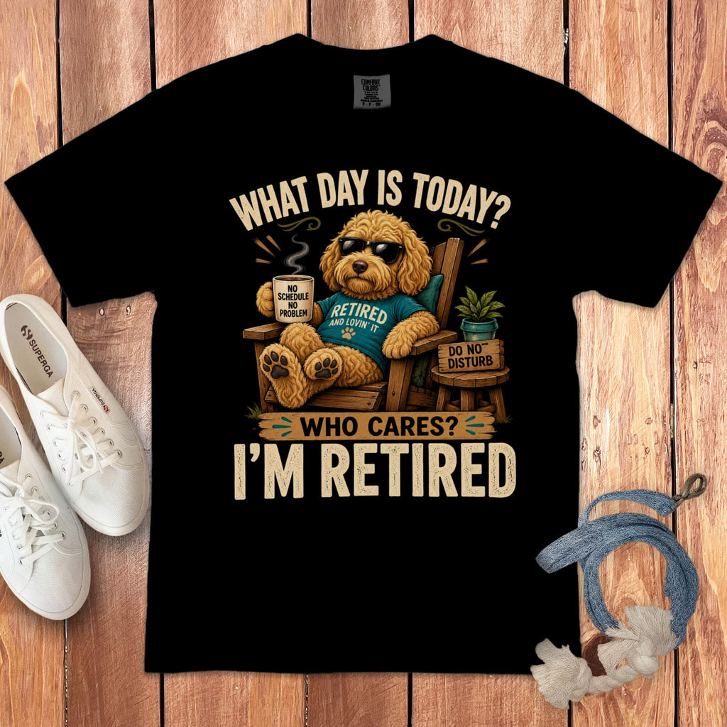 I'm Retired Golden Goldendoodle Signature T-Shirt in Black / S by Puppy Jo