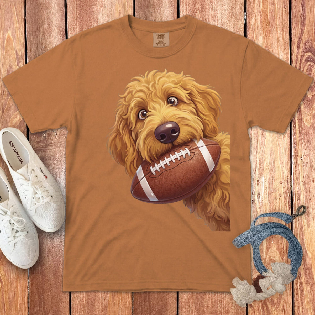 Apricot Goldendoodle Football Signature T-Shirt in Yam / S by Puppy Jo
