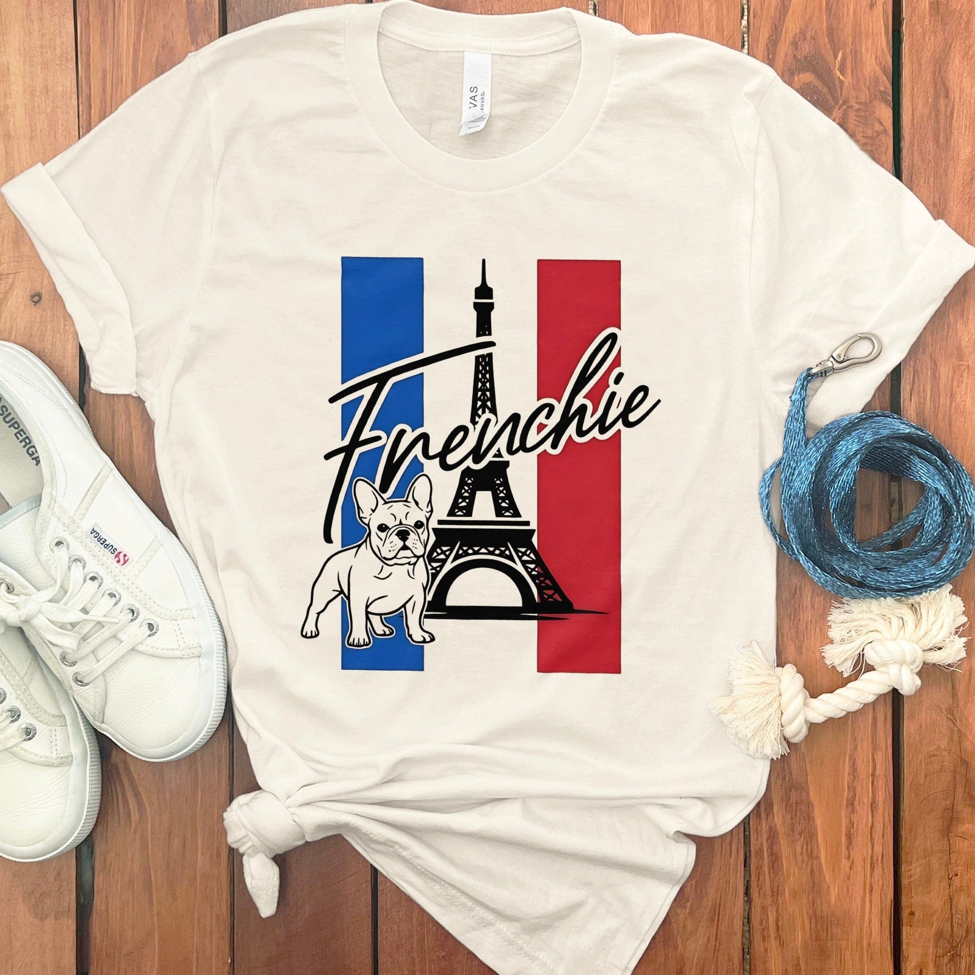 Frenchie and Eiffel Tower Design on White T-Shirt product
