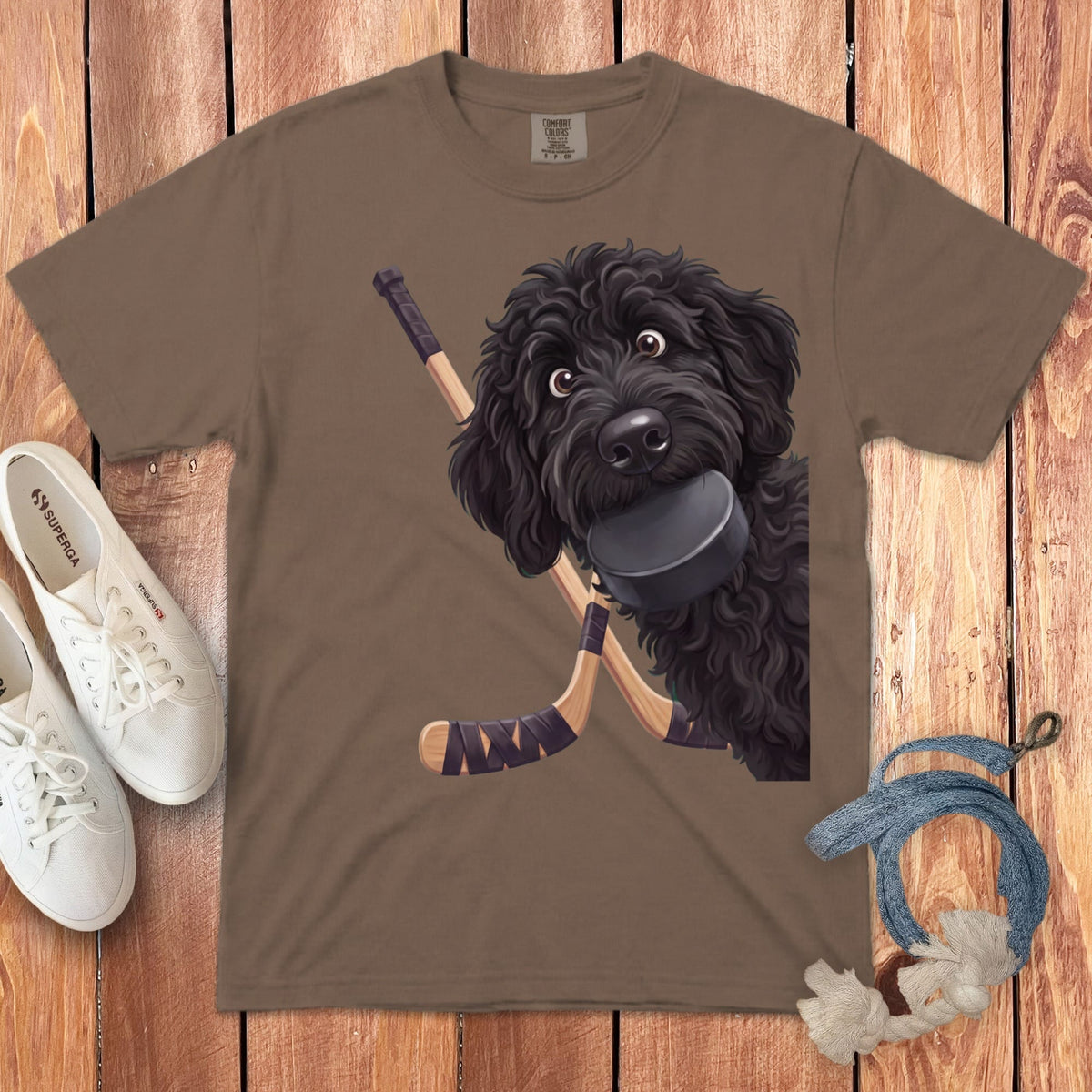 Black Goldendoodle Hockey Signature T-Shirt in Espresso / S by Puppy Jo