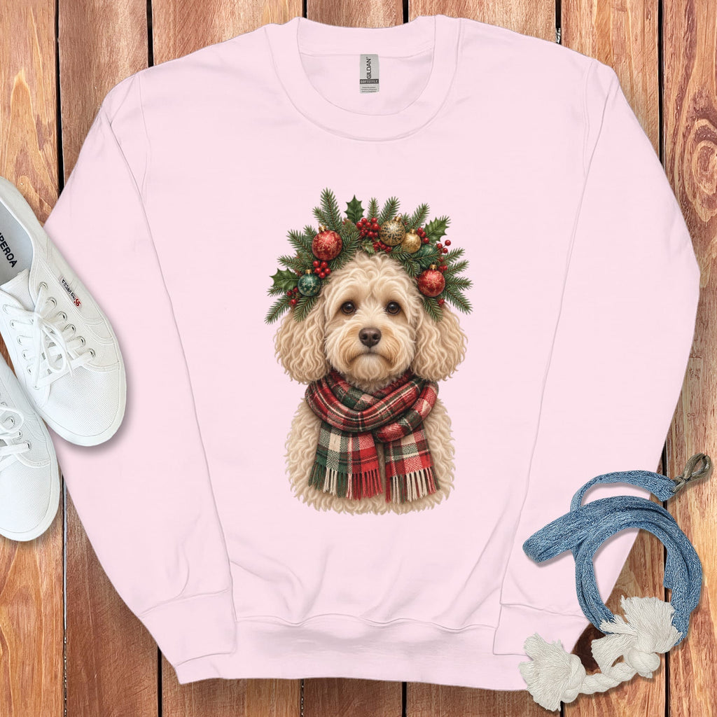 Maltipoo Holiday Crown Sweatshirt in Light Pink / S by Puppy Jo