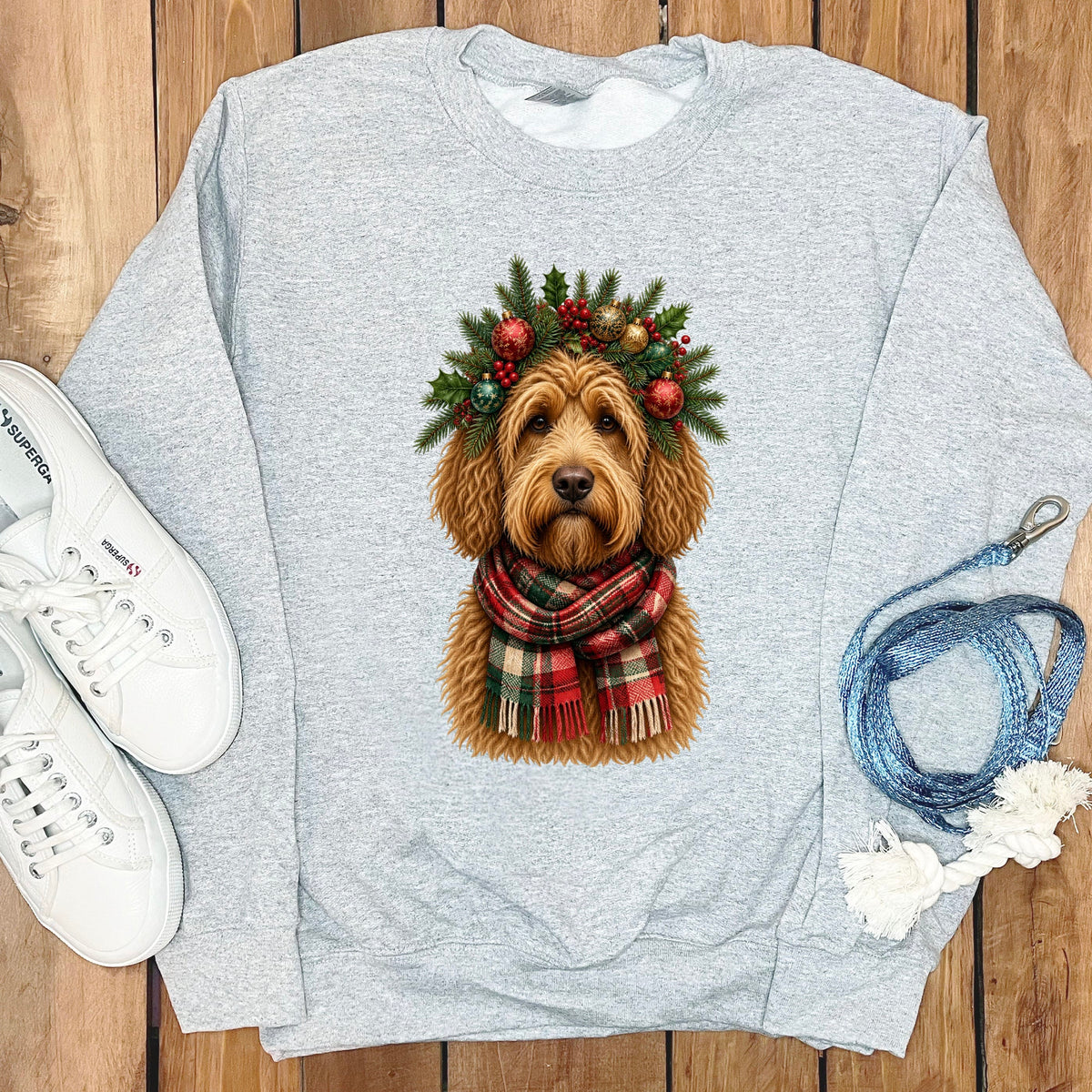 Golden Goldendoodle Holiday Crown Sweatshirt in Sport Grey / S by Puppy Jo
