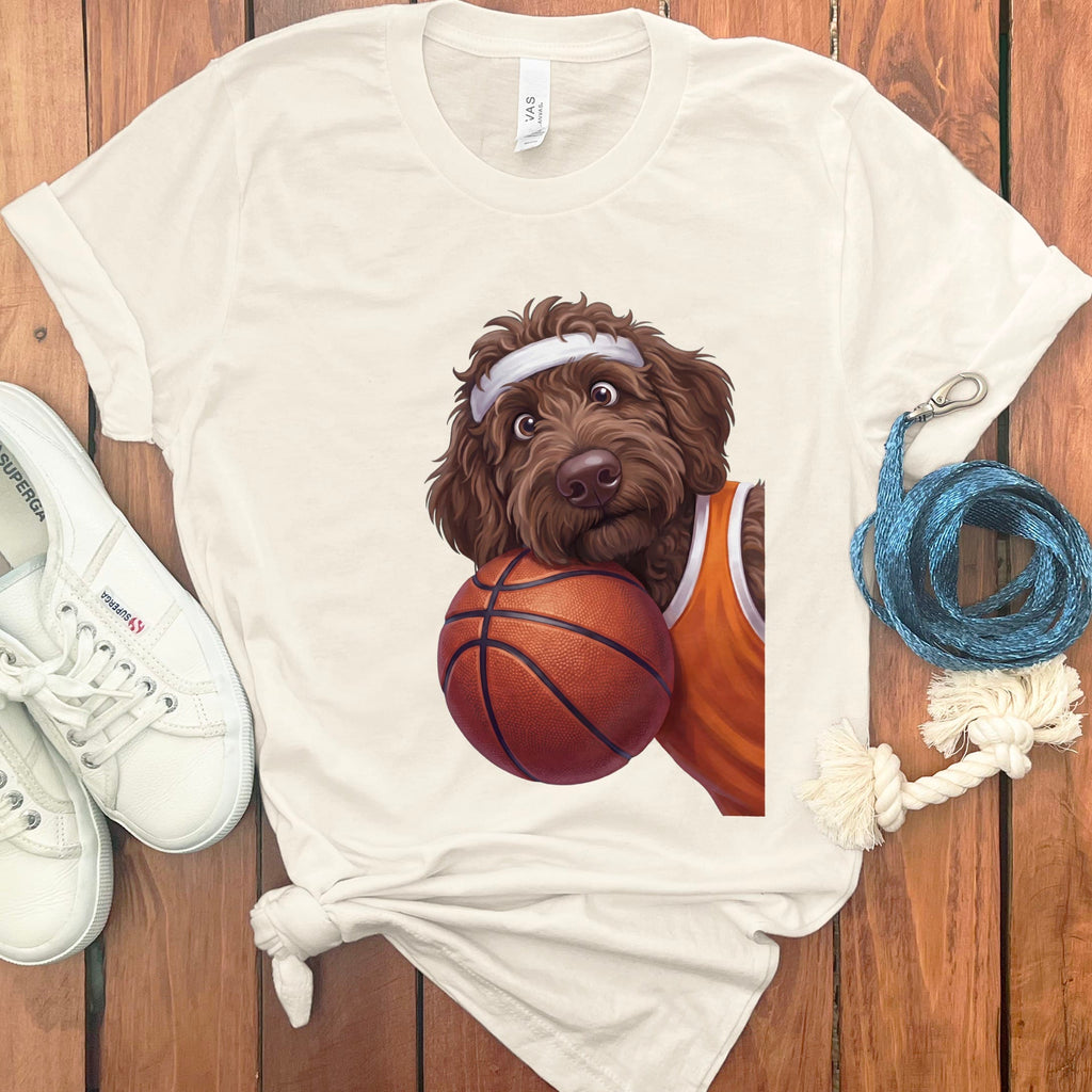Chocolate Goldendoodle Basketball Player T-Shirt in Natural / S by Puppy Jo