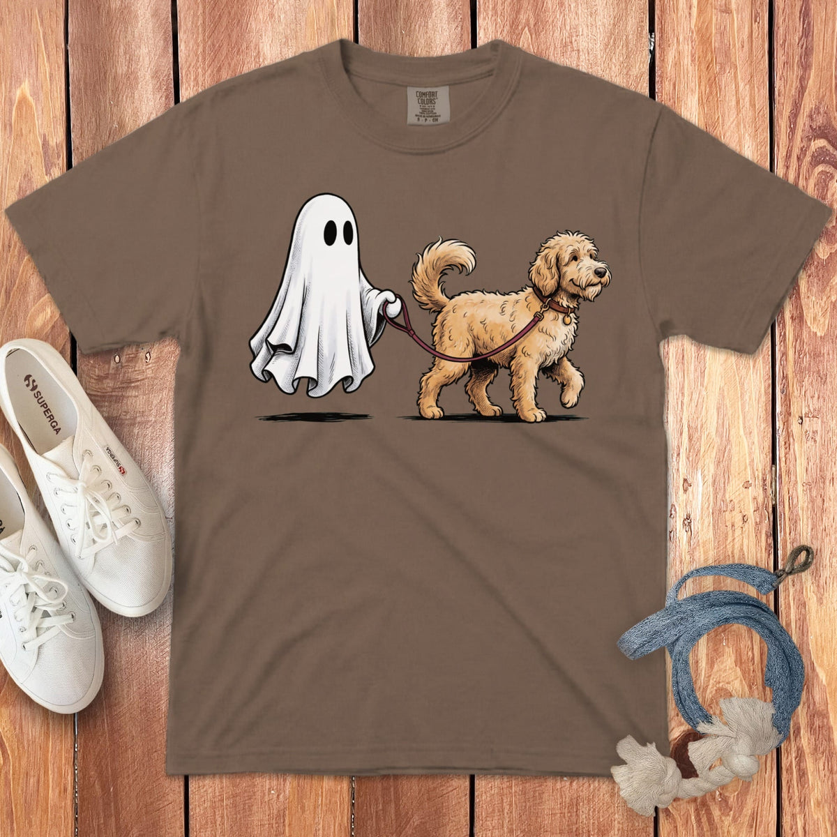 Golden Goldendoodle Ghost Walk Signature T-Shirt in Espresso / S by Puppy Jo