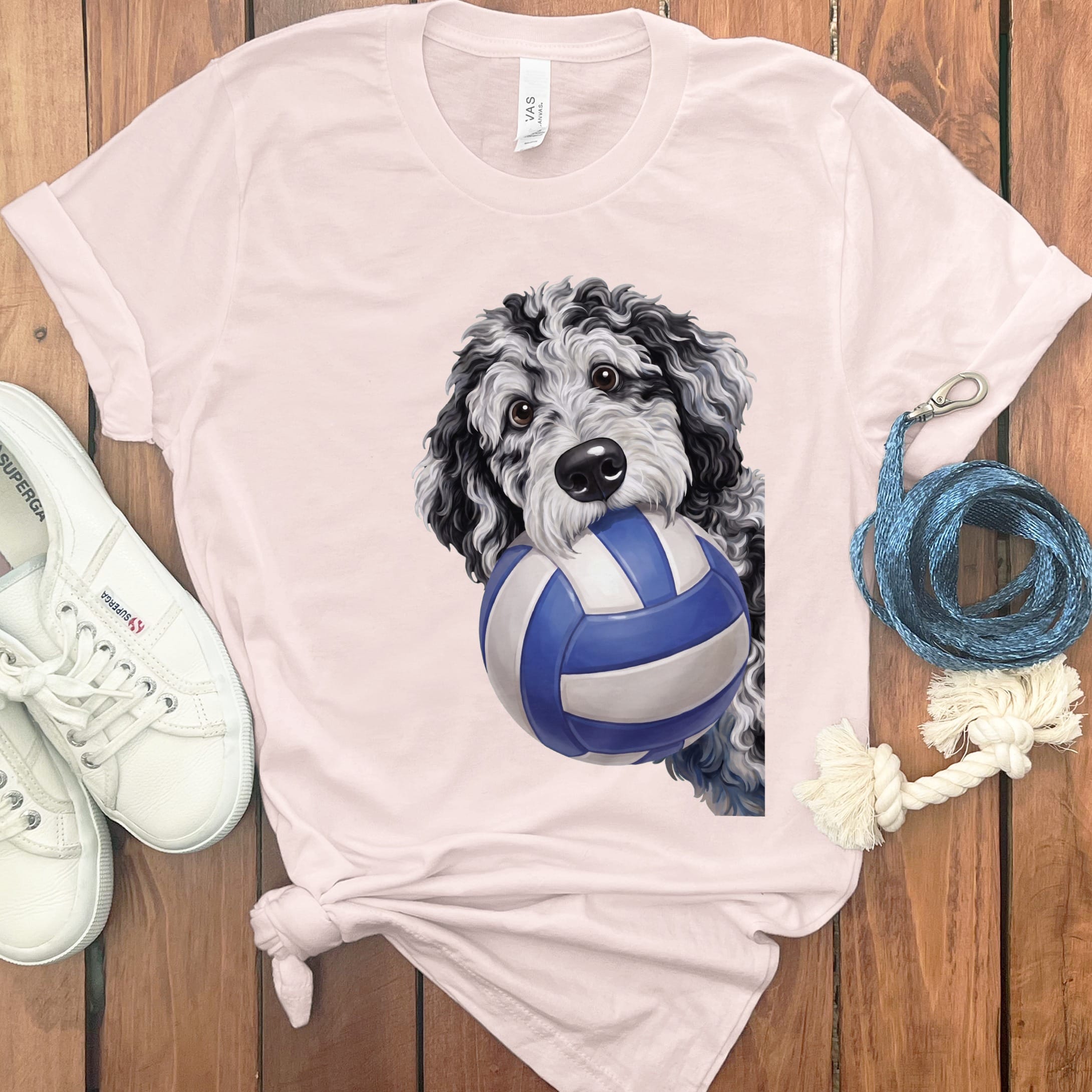 Merle Goldendoodle Volleyball T-Shirt in Soft Pink / S by Puppy Jo