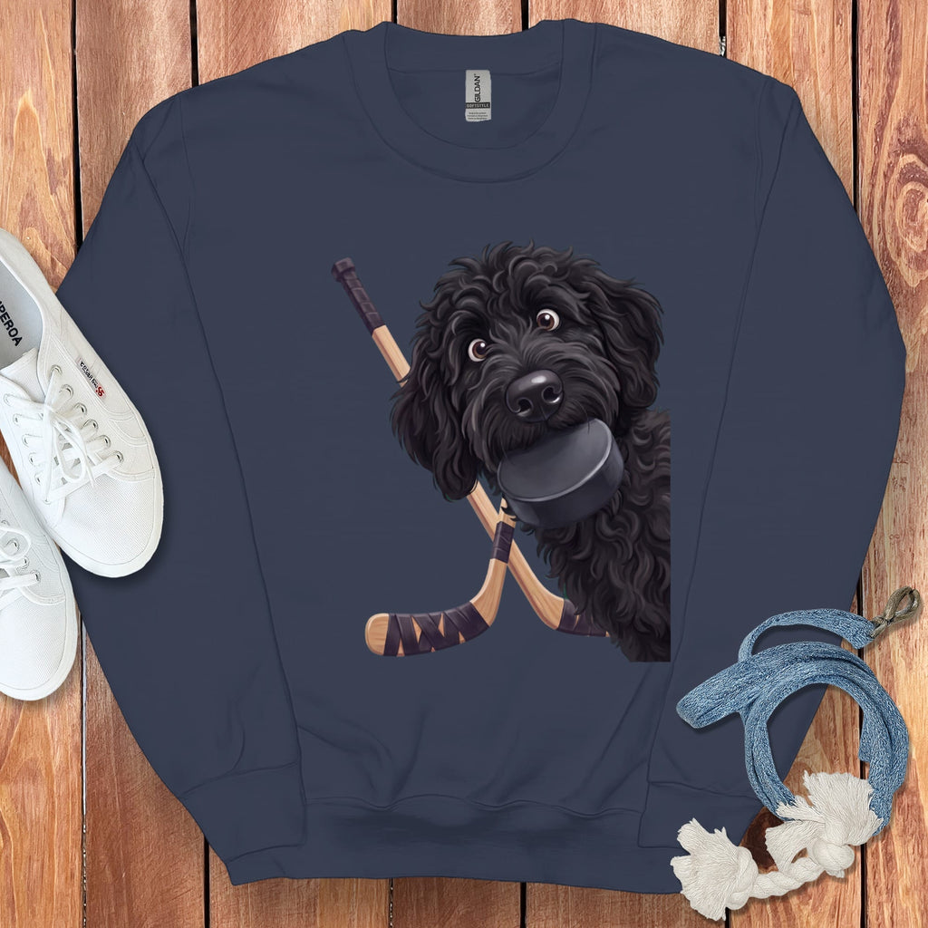 Black Goldendoodle Hockey Sweatshirt in Navy / S by Puppy Jo