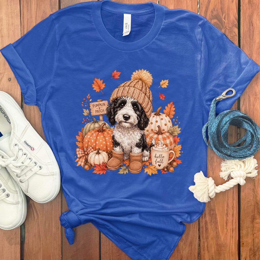 Sheepadoodle Pumpkin Patch T-Shirt in True Royal / S by Puppy Jo