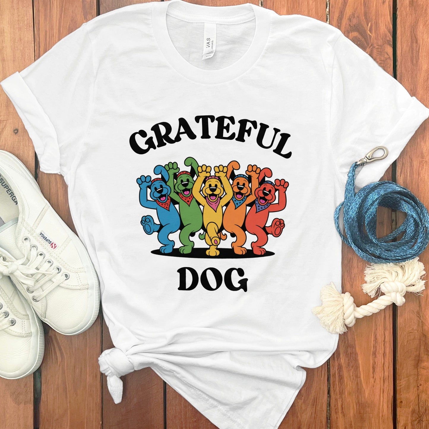 Grateful Dog Shirt with Multicolor Dancing Dogs product type