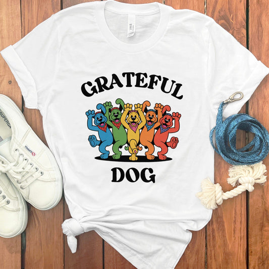 Grateful Dog Shirt with Multicolor Dancing Dogs product type
