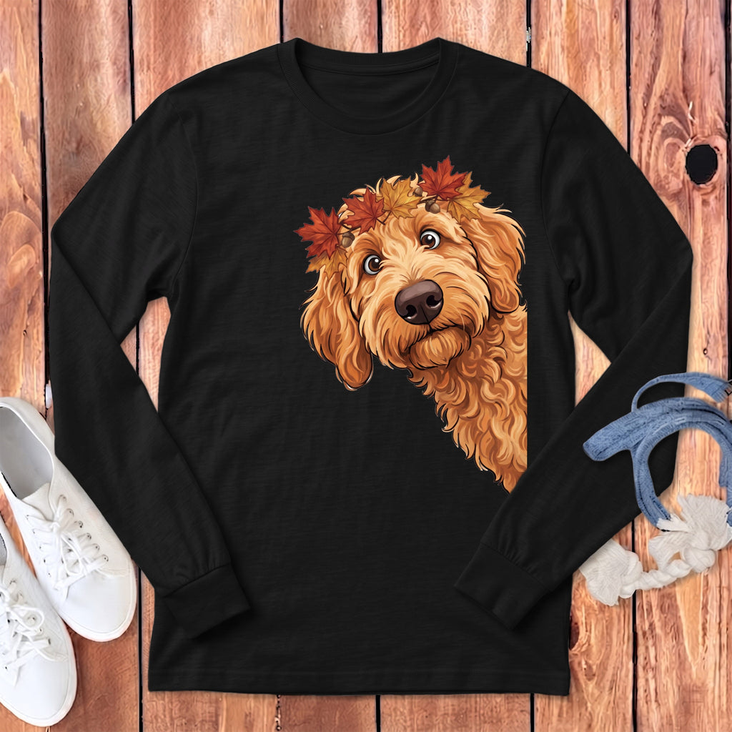 Fall Crown Apricot Goldendoodle Long Sleeve T-Shirt in Dark Grey Heather / S by Puppy Jo
