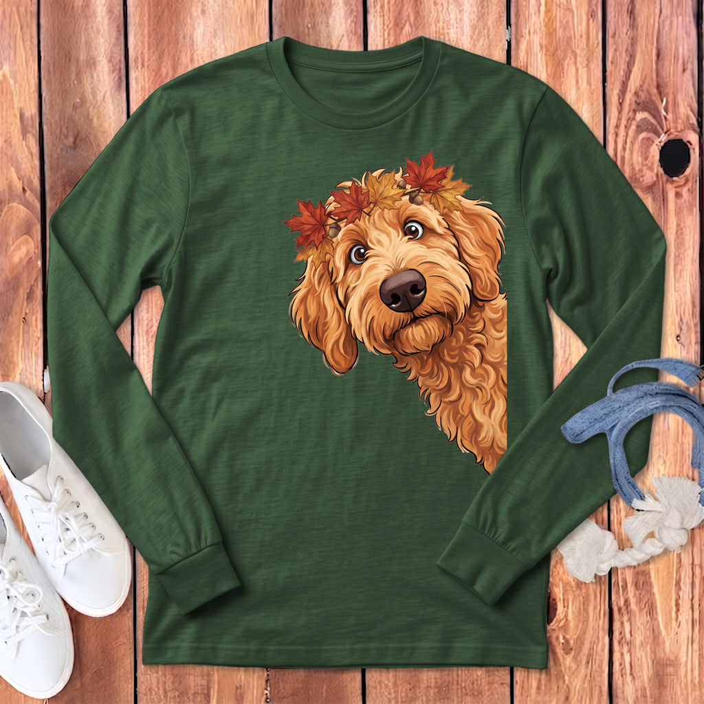 Fall Crown Apricot Goldendoodle Long Sleeve T-Shirt in Heather Forest / S by Puppy Jo