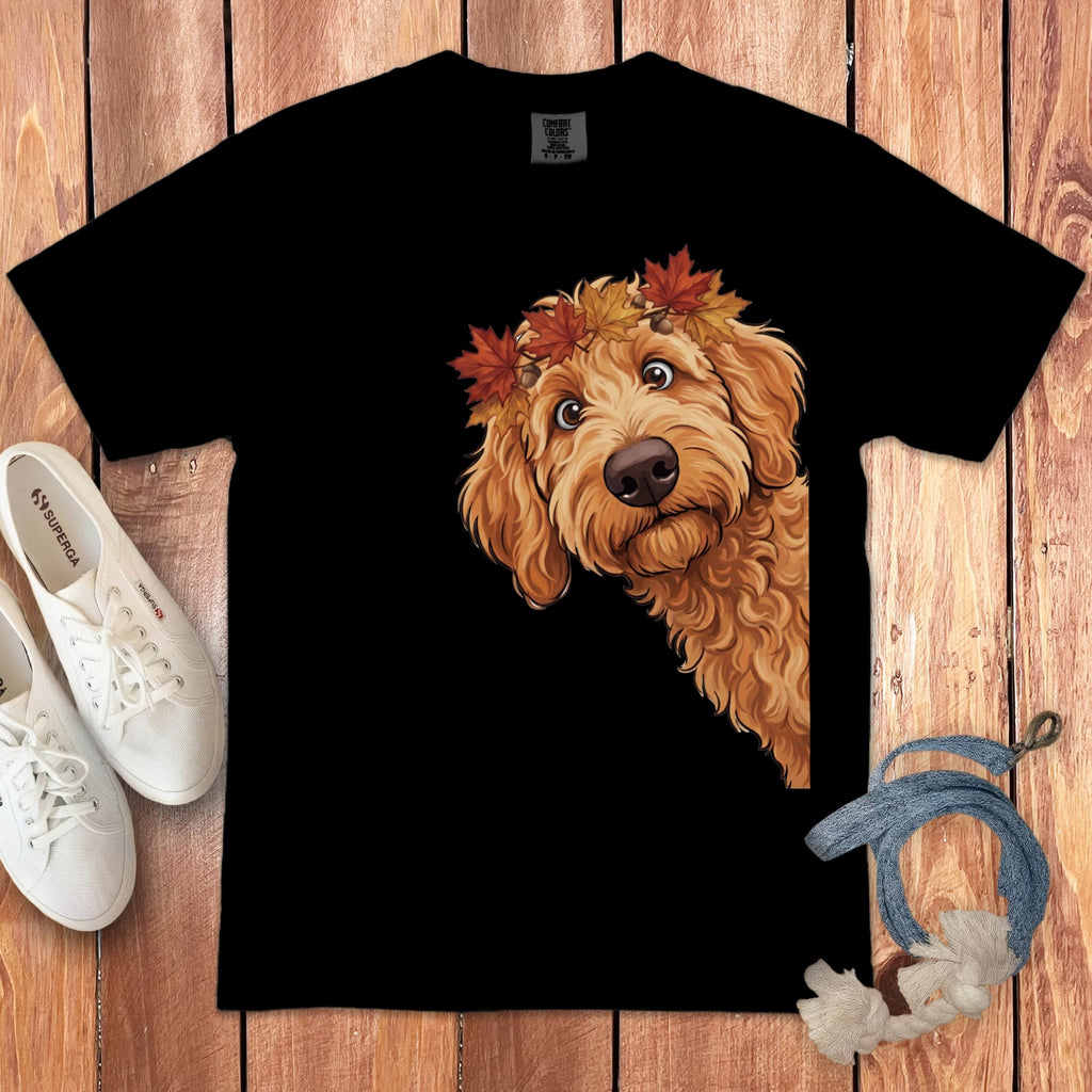 Fall Crown Apricot Goldendoodle Signature T-Shirt in Black / S / T-Shirts by Puppy Jo