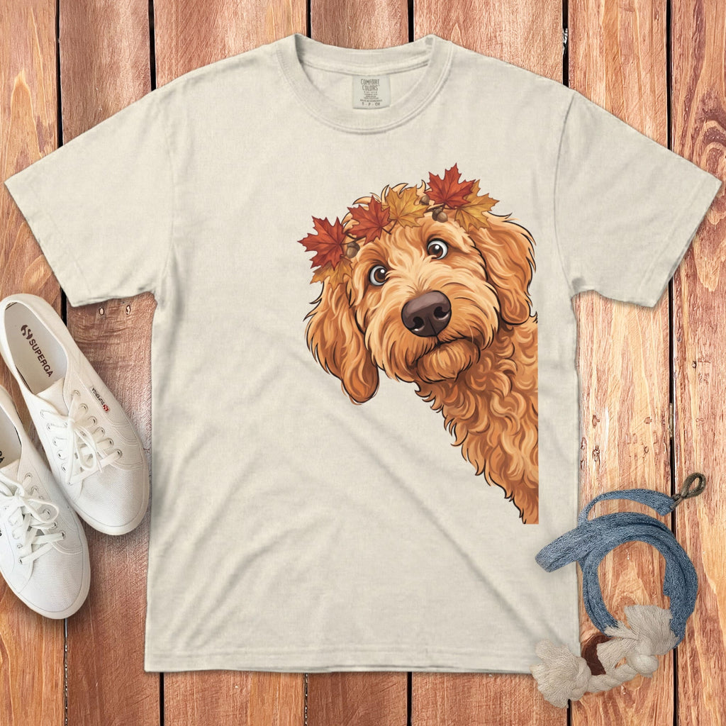 Fall Crown Apricot Goldendoodle Signature T-Shirt in Ivory / S / T-Shirts by Puppy Jo