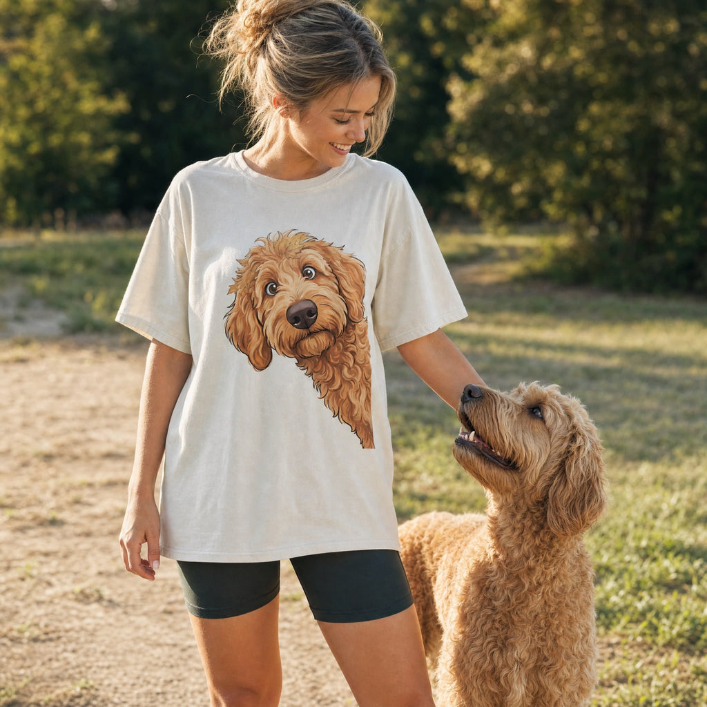Fall Crown Apricot Goldendoodle Signature T-Shirt in by Puppy Jo