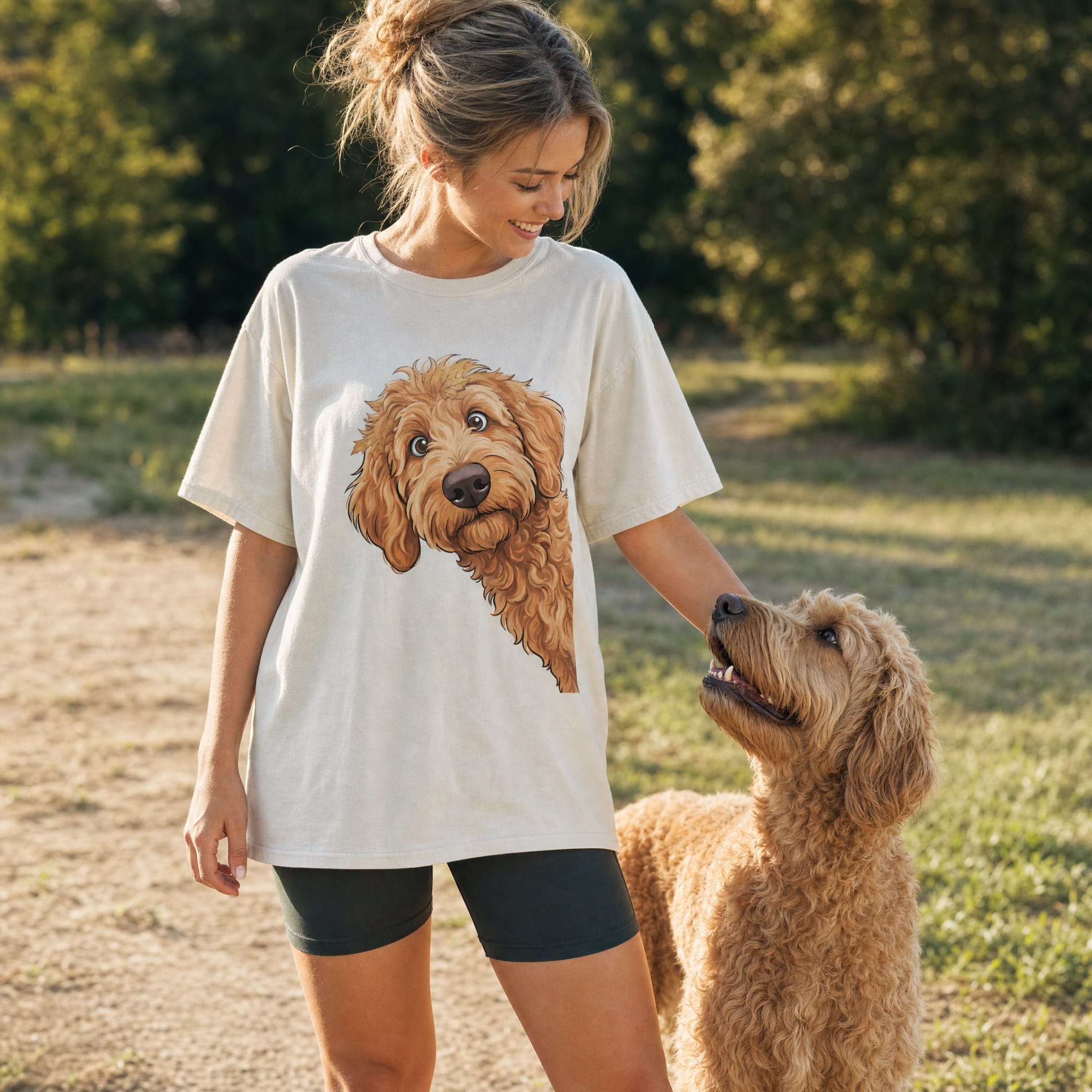 Fall Crown Apricot Goldendoodle Signature T-Shirt in by Puppy Jo