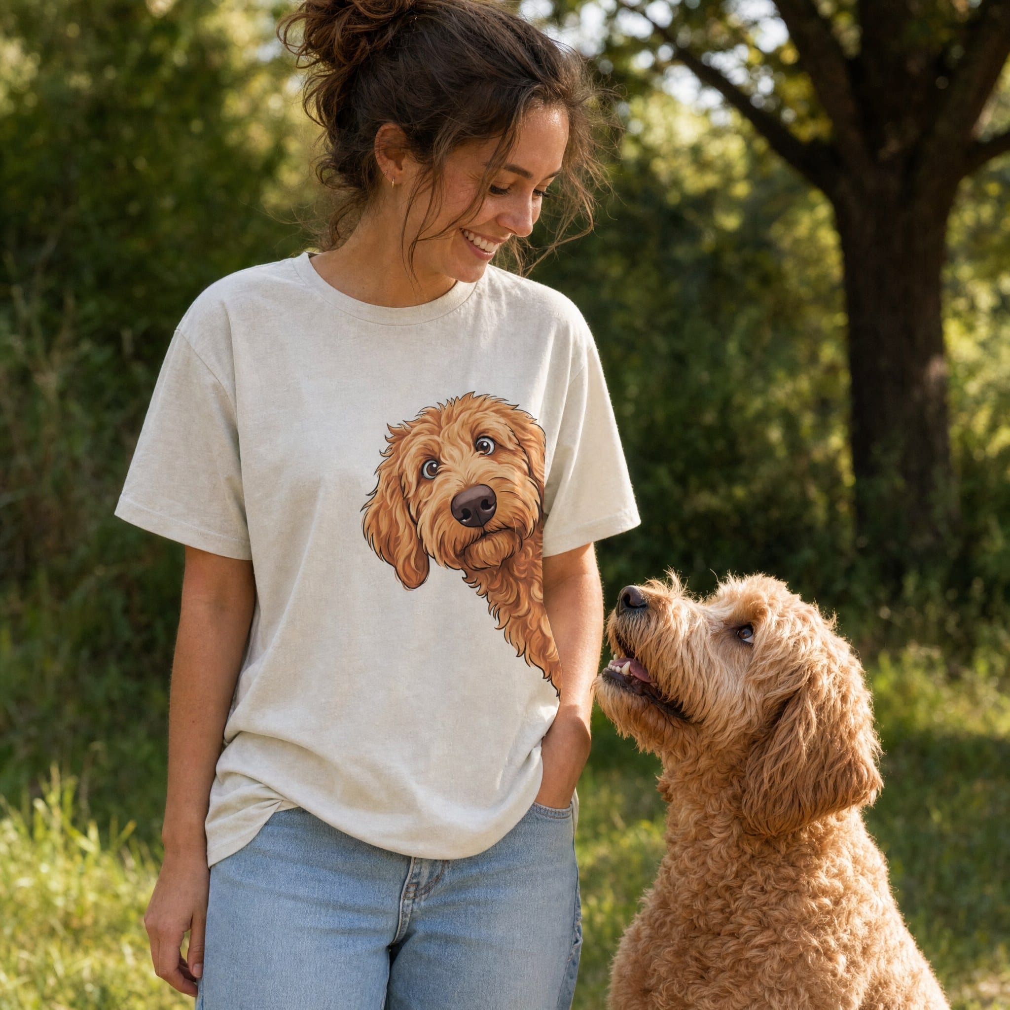 Fall Crown Apricot Goldendoodle Signature T-Shirt in by Puppy Jo