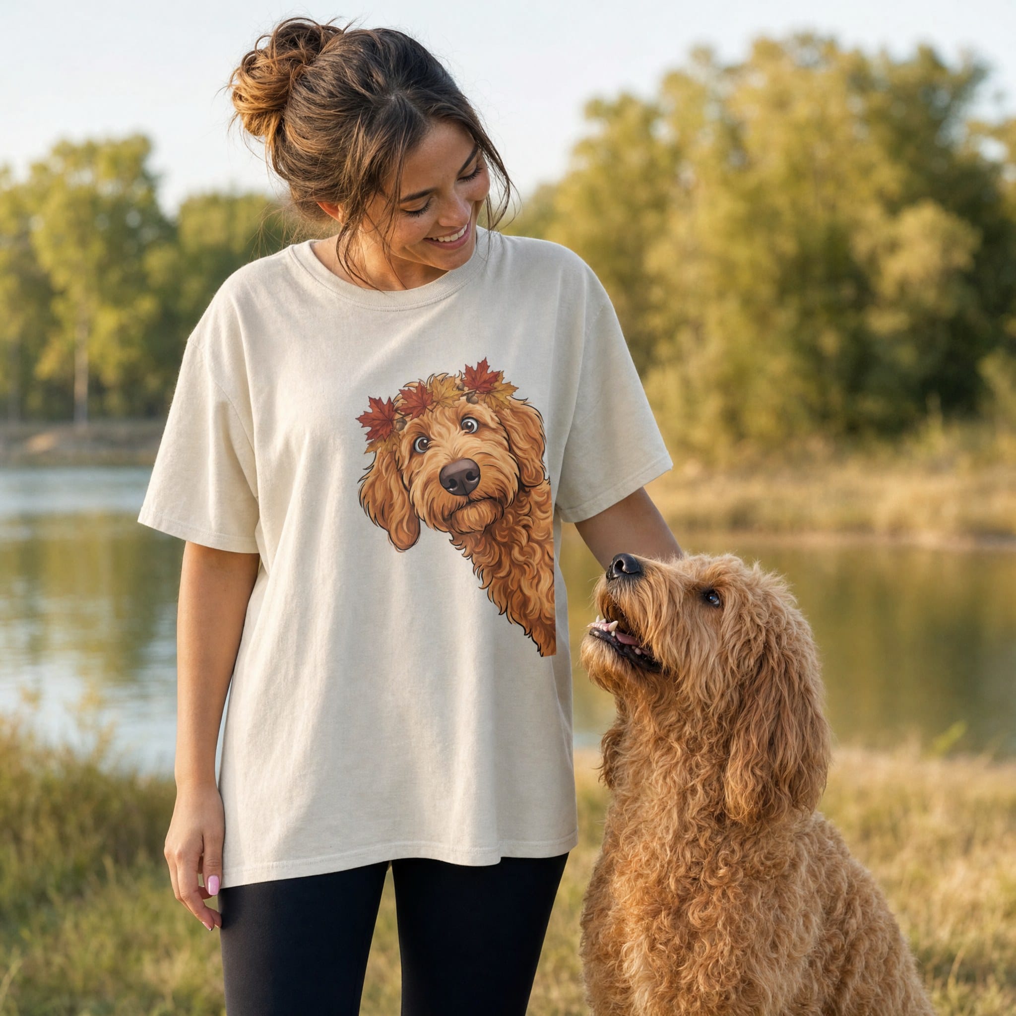 Fall Crown Apricot Goldendoodle Signature T-Shirt in by Puppy Jo