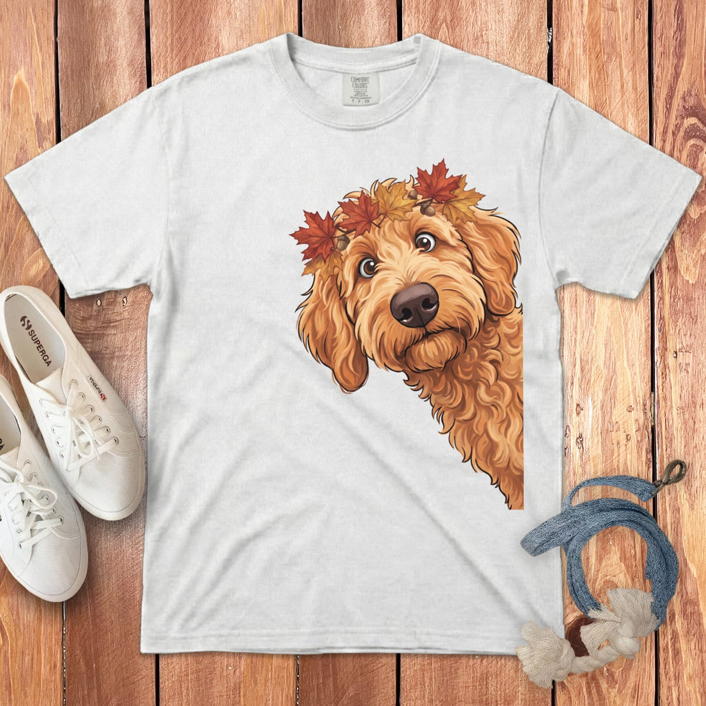 Fall Crown Apricot Goldendoodle Signature T-Shirt in White / S / T-Shirts by Puppy Jo