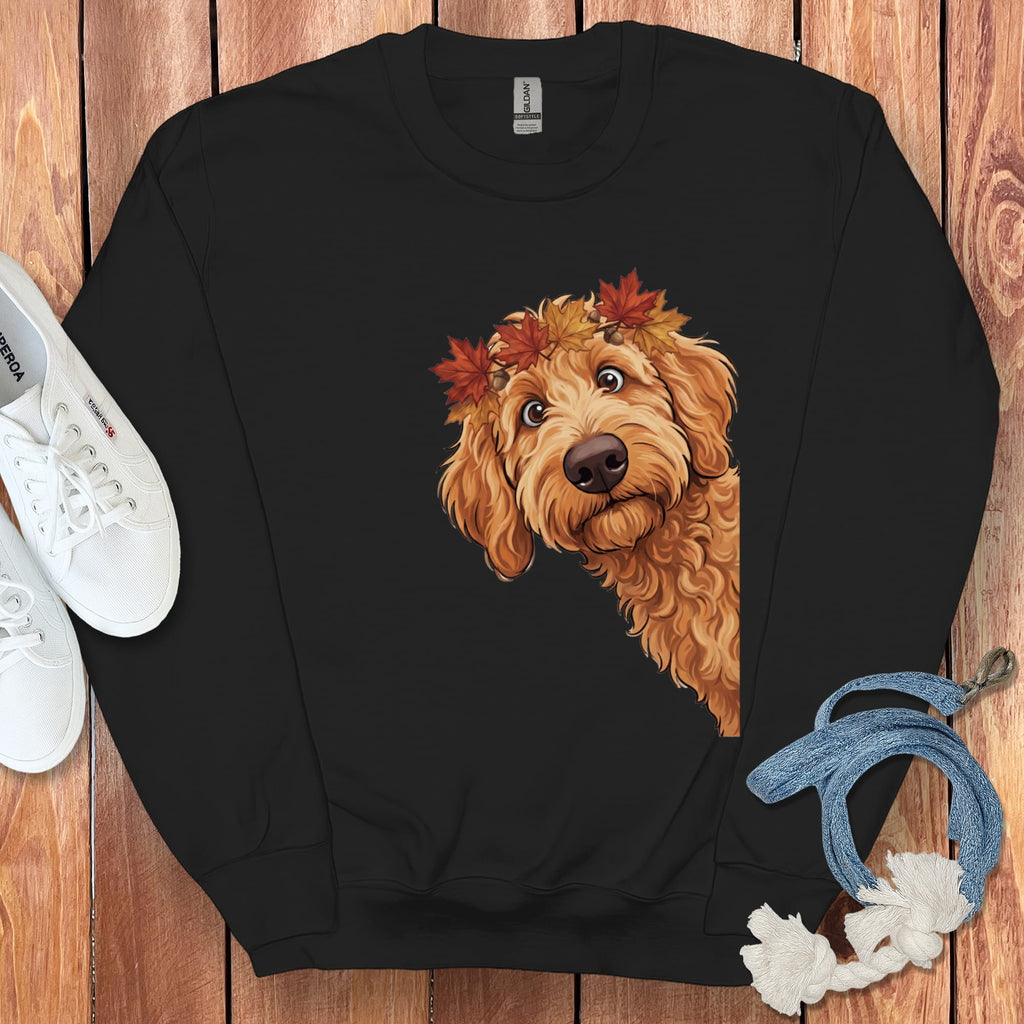 Fall Crown Apricot Goldendoodle Sweatshirt in Black / S by Puppy Jo