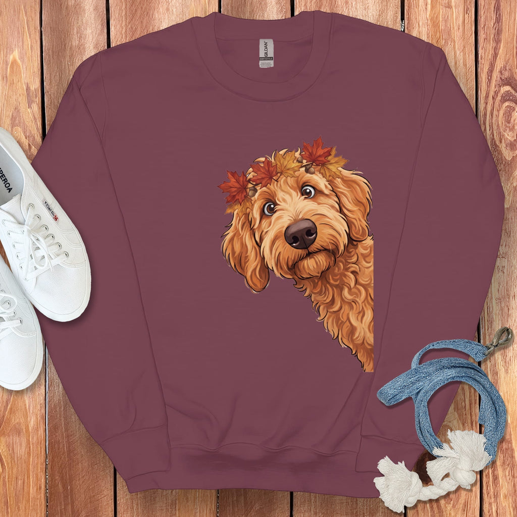 Fall Crown Apricot Goldendoodle Sweatshirt in Maroon / S by Puppy Jo