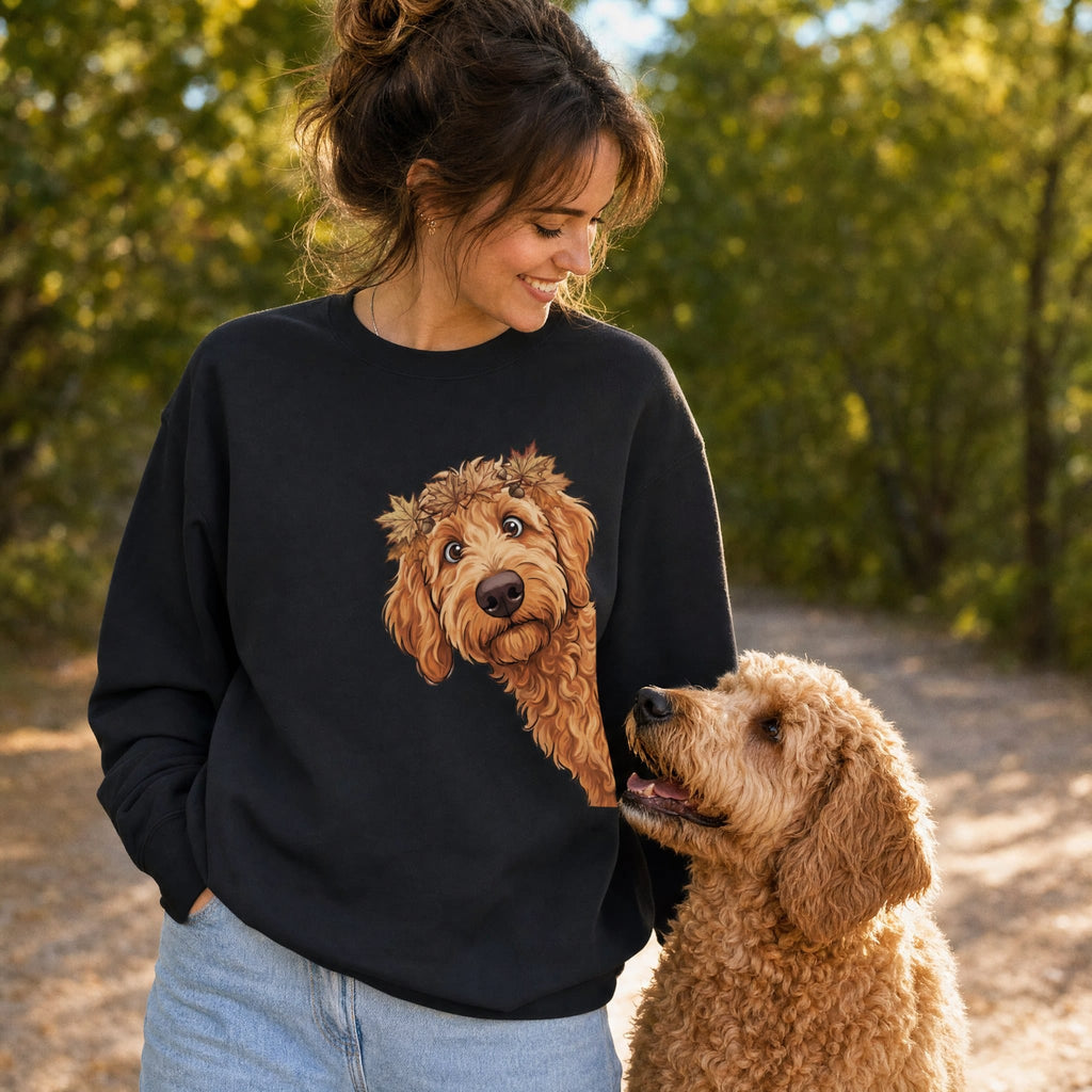 Fall Crown Apricot Goldendoodle Sweatshirt in by Puppy Jo