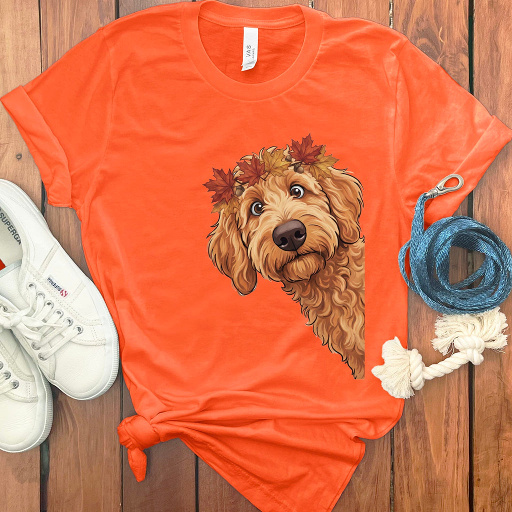 Fall Crown Apricot Goldendoodle T-Shirt in Orange / S by Puppy Jo
