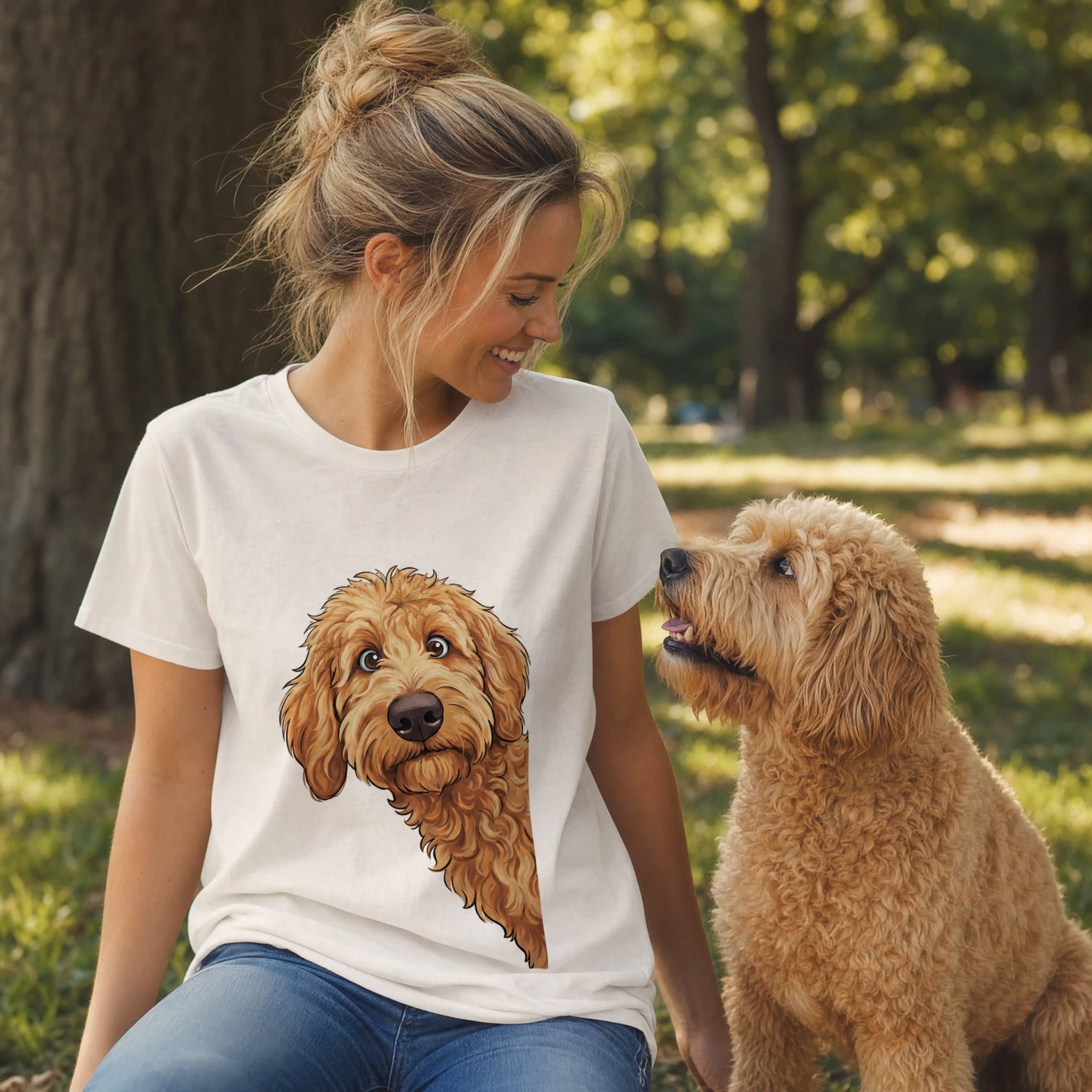 Fall Crown Apricot Goldendoodle T-Shirt in by Puppy Jo