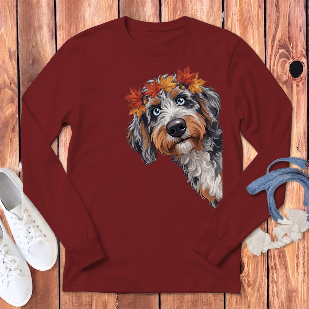Fall Crown Aussiedoodle Long Sleeve T-Shirt in Cardinal / S by Puppy Jo