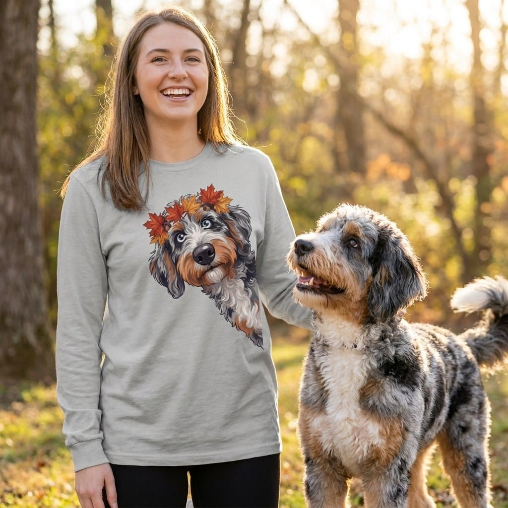 Fall Crown Aussiedoodle Long Sleeve T-Shirt in by Puppy Jo