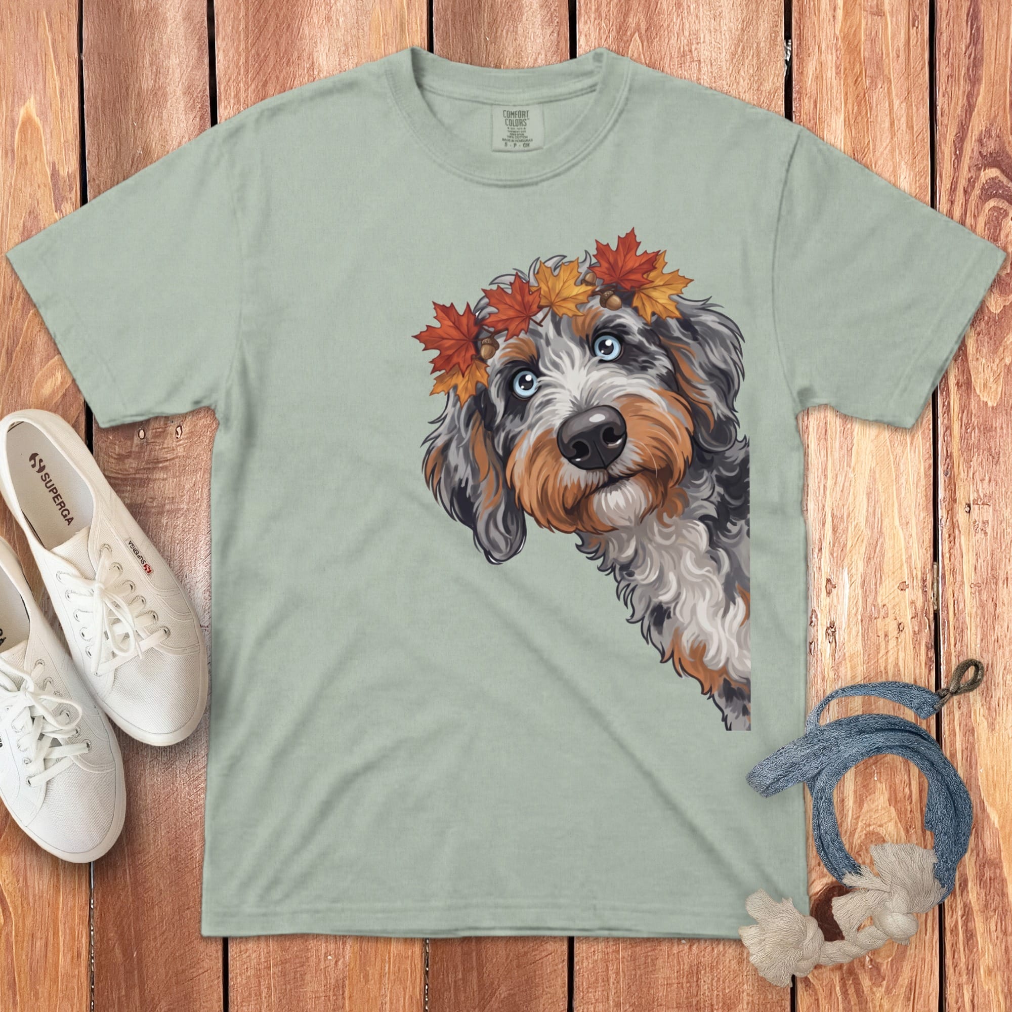 Fall Crown Aussiedoodle Signature T-Shirt in Bay / S / T-Shirts by Puppy Jo