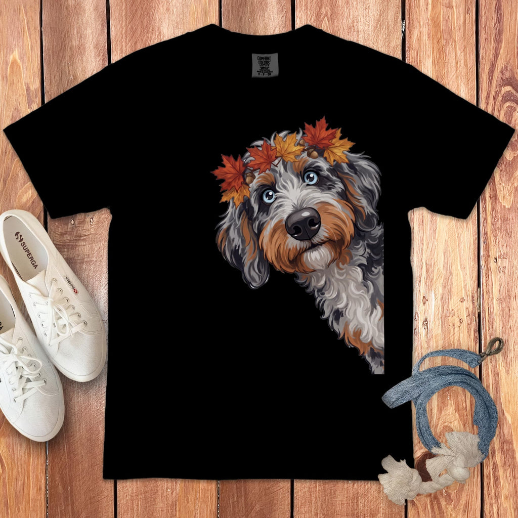 Fall Crown Aussiedoodle Signature T-Shirt in Black / S / T-Shirts by Puppy Jo