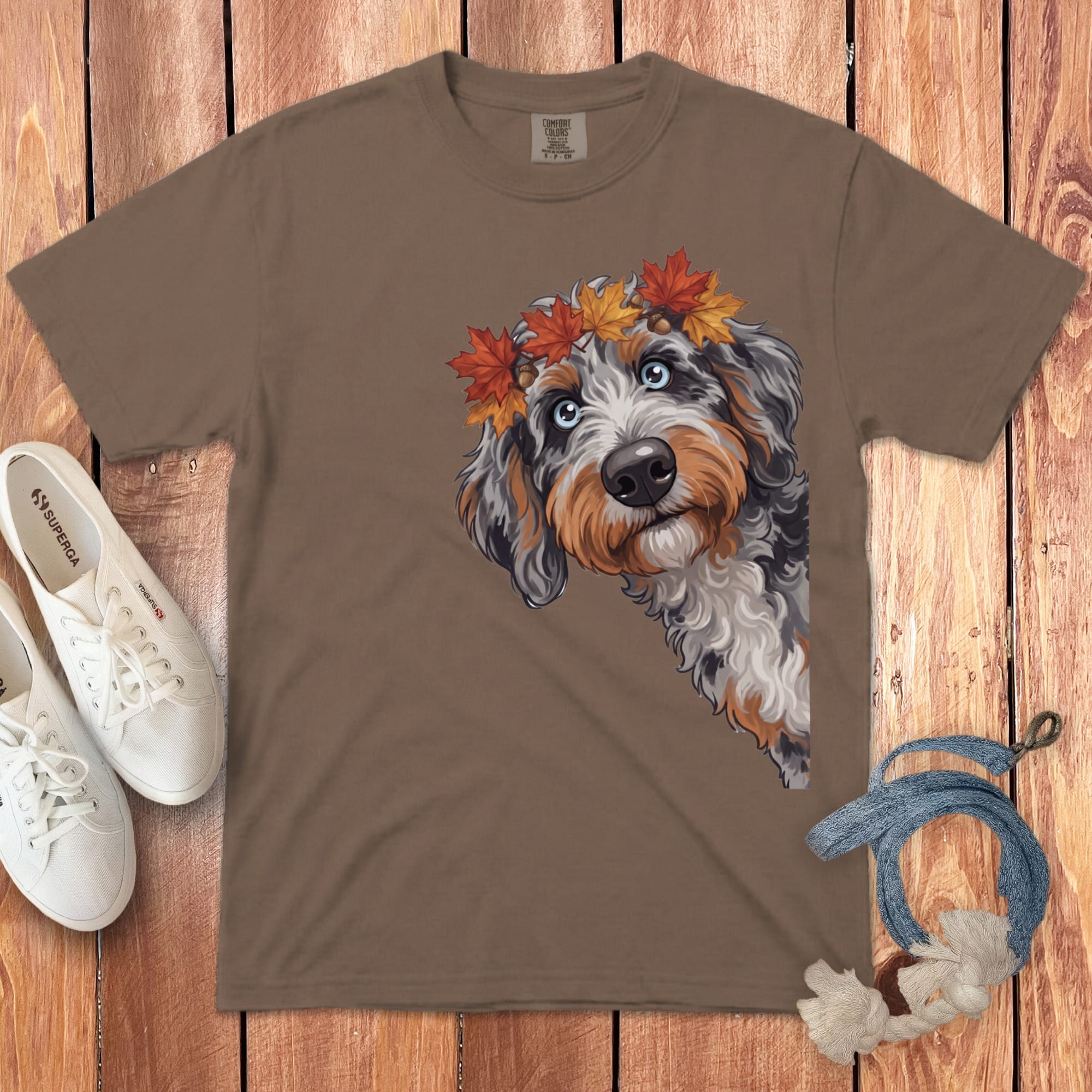 Fall Crown Aussiedoodle Signature T-Shirt in Espresso / S / T-Shirts by Puppy Jo