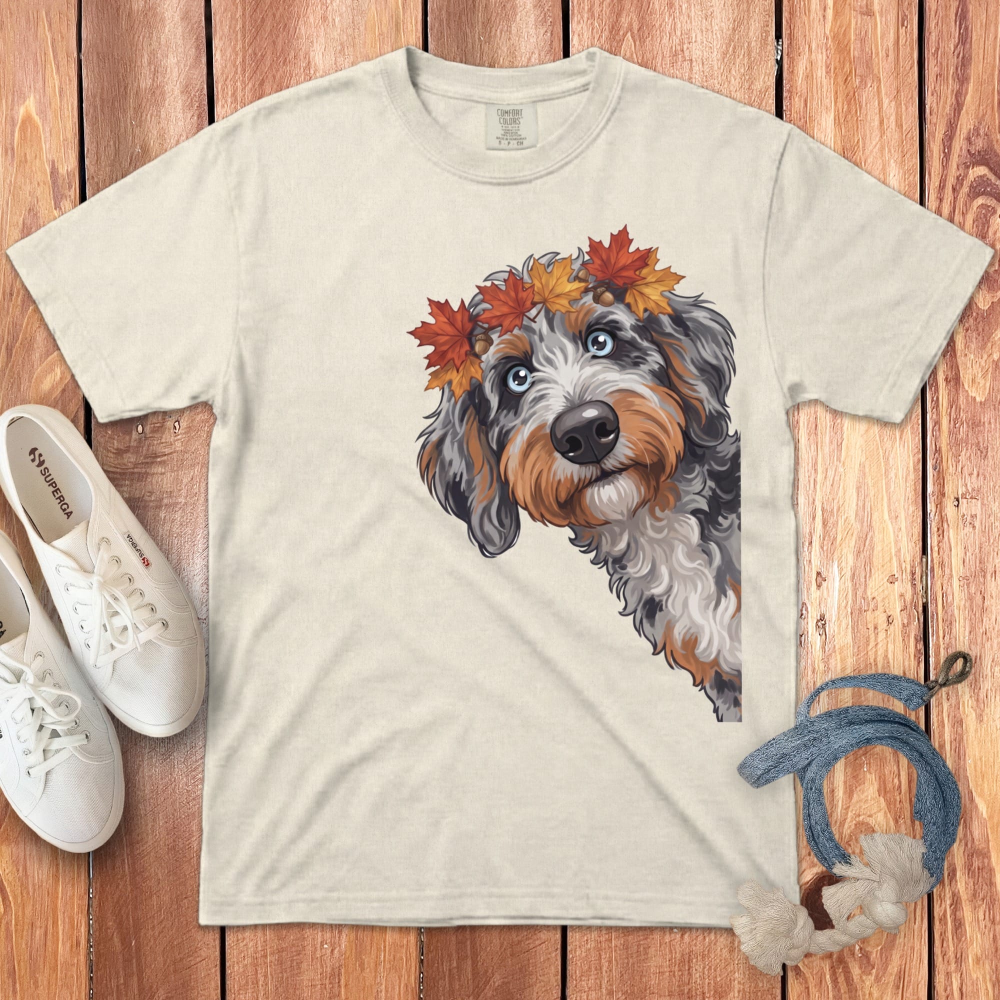 Fall Crown Aussiedoodle Signature T-Shirt in Ivory / S / T-Shirts by Puppy Jo