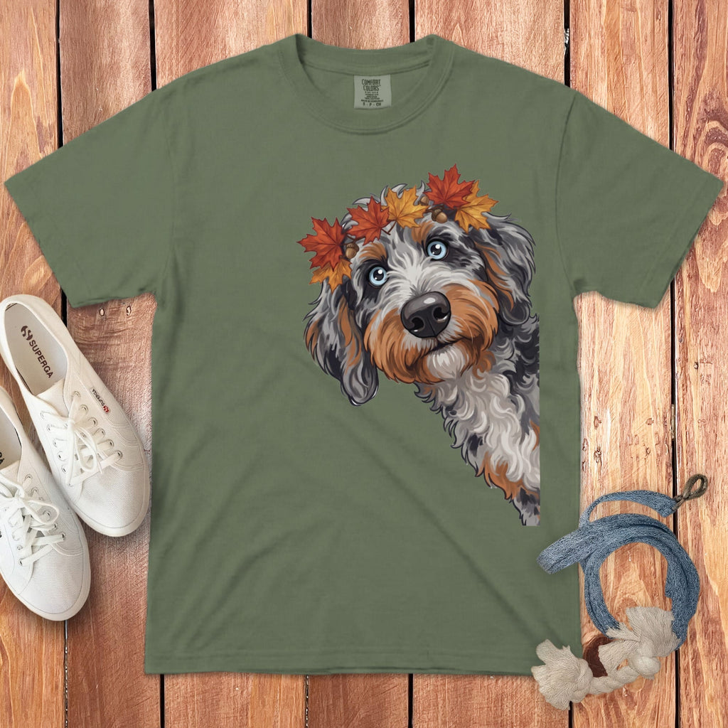 Fall Crown Aussiedoodle Signature T-Shirt in Moss / S / T-Shirts by Puppy Jo