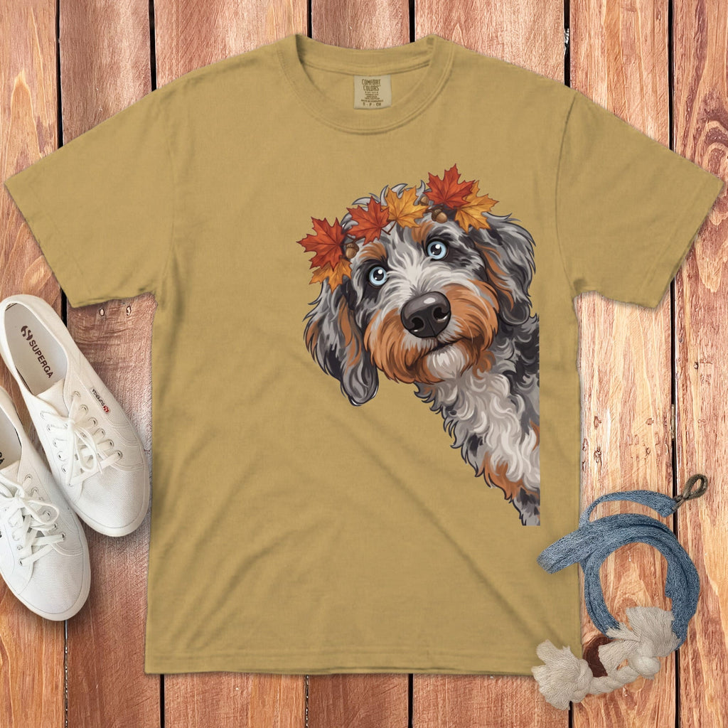 Fall Crown Aussiedoodle Signature T-Shirt in Mustard / S / T-Shirts by Puppy Jo