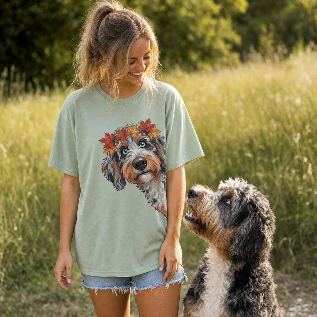 Fall Crown Aussiedoodle Signature T-Shirt in by Puppy Jo