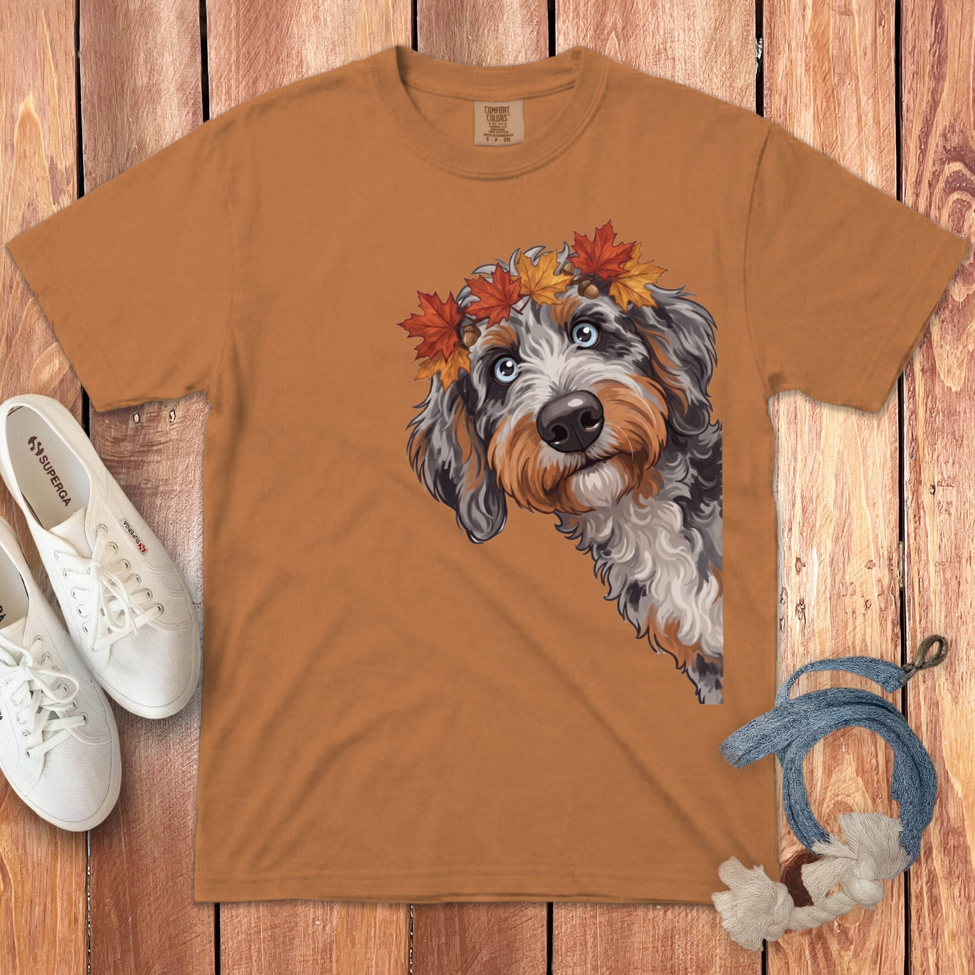 Fall Crown Aussiedoodle Signature T-Shirt in Yam / S / T-Shirts by Puppy Jo