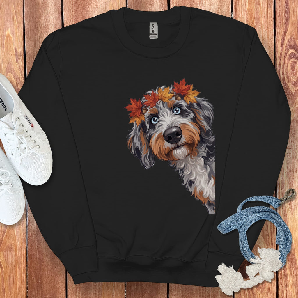 Fall Crown Aussiedoodle Sweatshirt in Black / S by Puppy Jo
