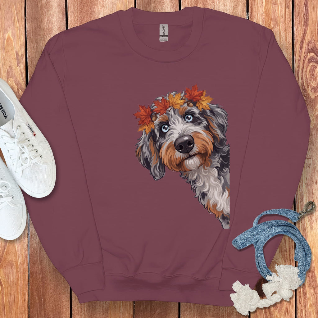 Fall Crown Aussiedoodle Sweatshirt in Maroon / S by Puppy Jo