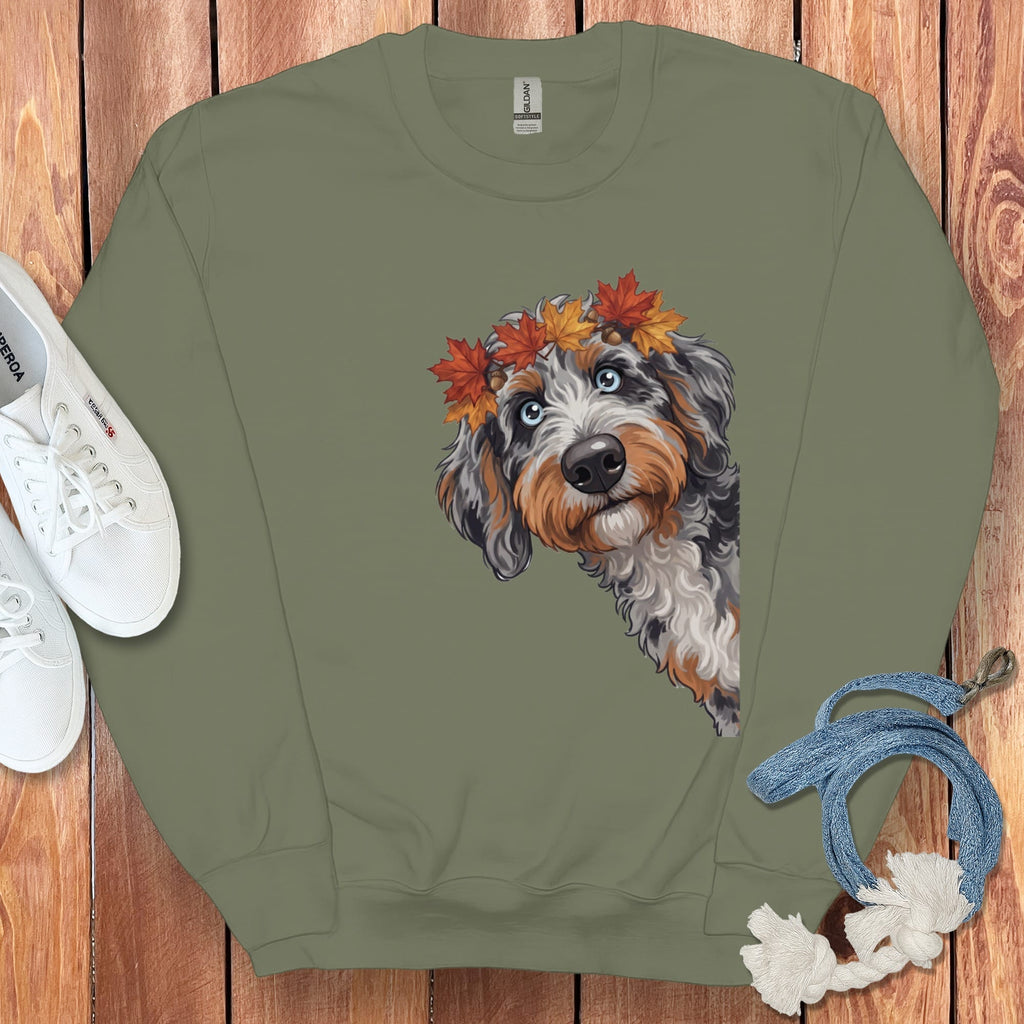Fall Crown Aussiedoodle Sweatshirt in Military Green / S by Puppy Jo