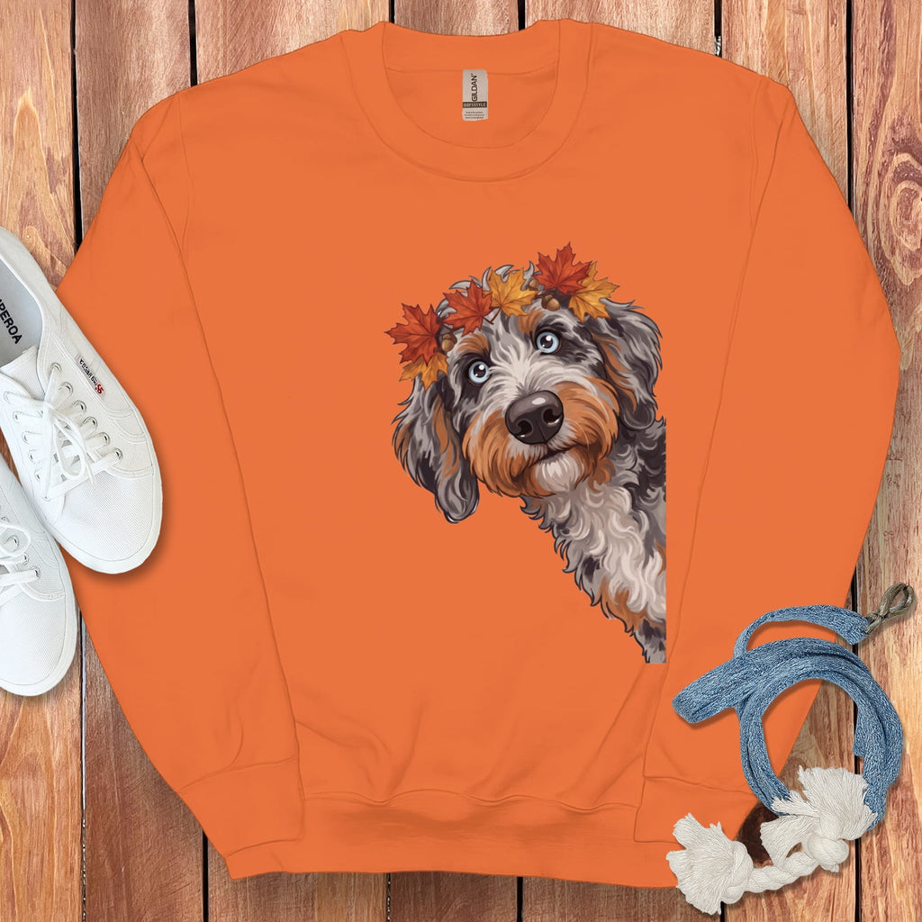 Fall Crown Aussiedoodle Sweatshirt in Orange / M by Puppy Jo