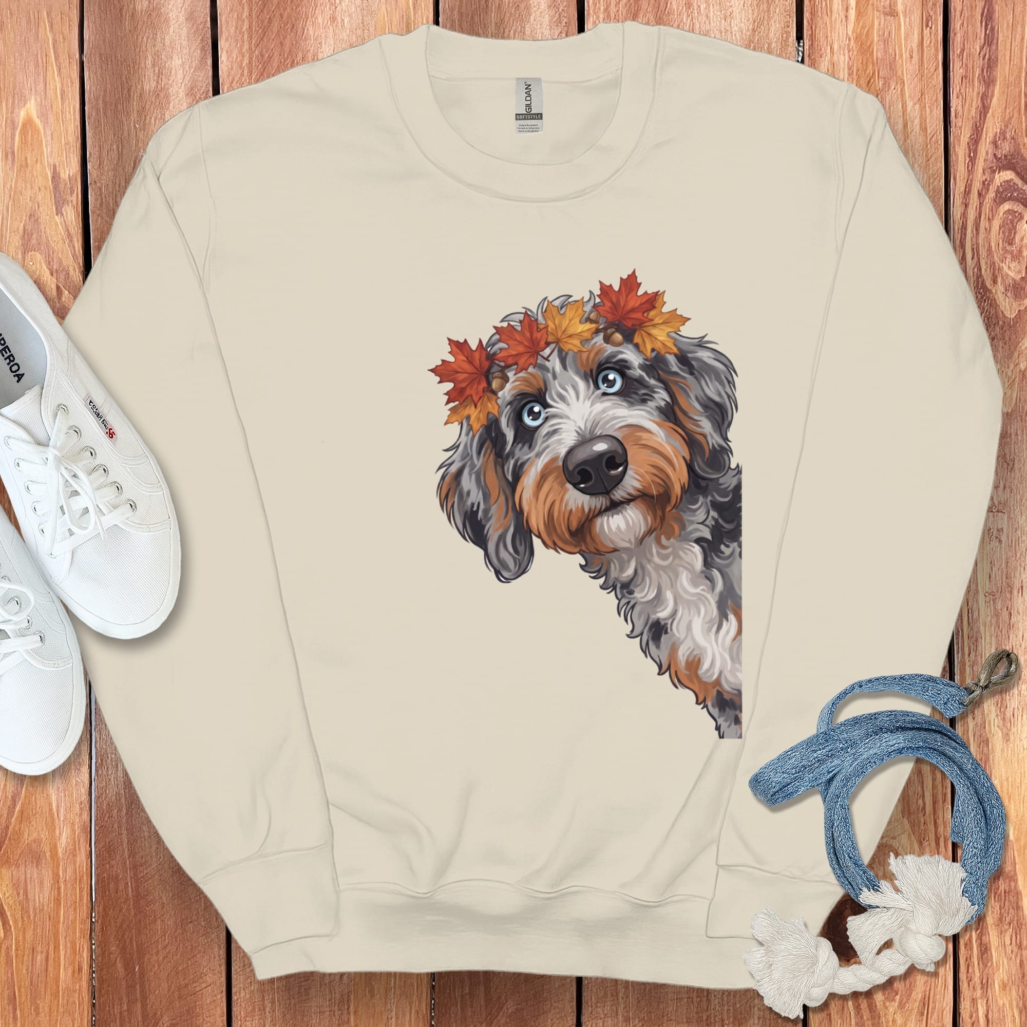 Fall Crown Aussiedoodle Sweatshirt in Sand / S by Puppy Jo