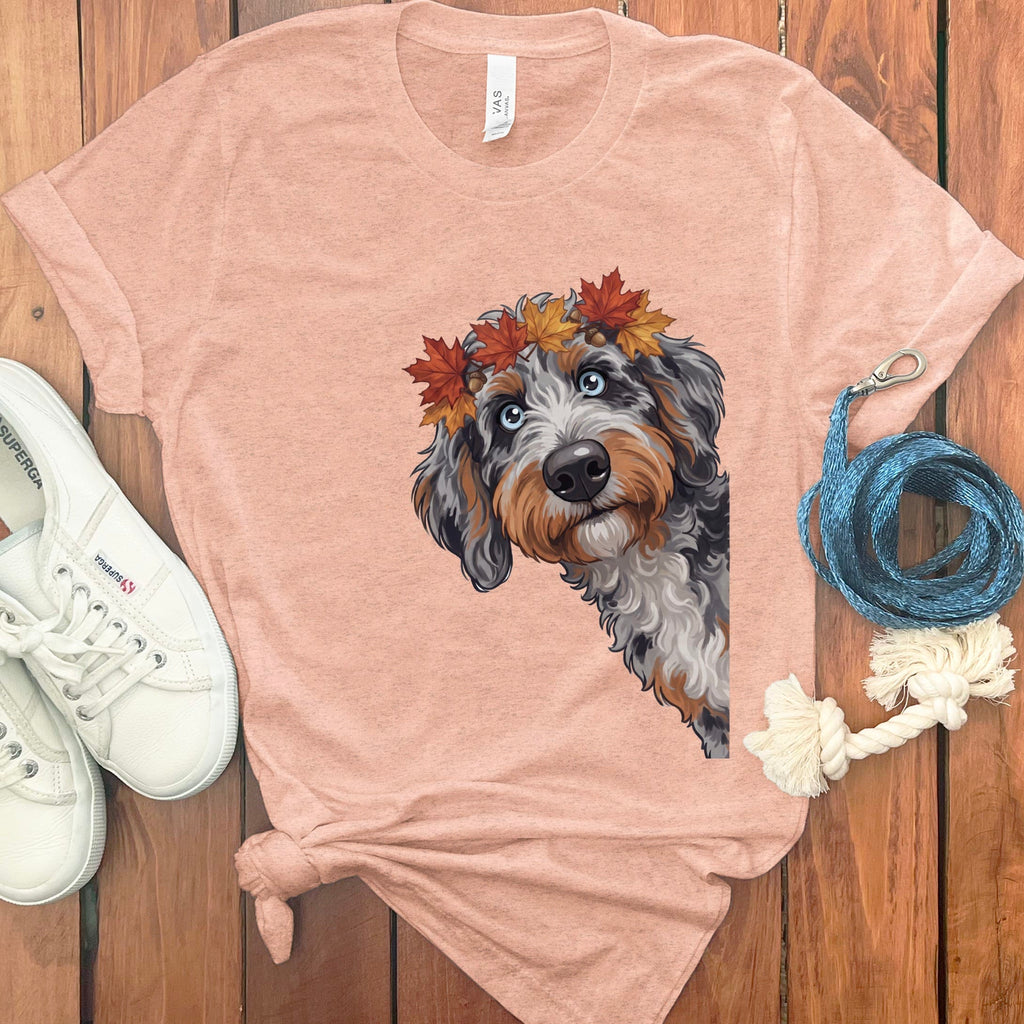Fall Crown Aussiedoodle T-Shirt in Heather Peach / S by Puppy Jo