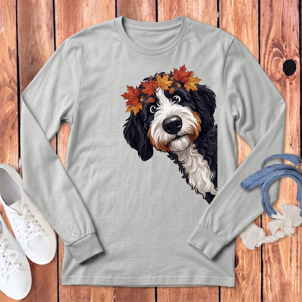 Fall Crown Bernedoodle Long Sleeve T-Shirt in Athletic Heather / S by Puppy Jo