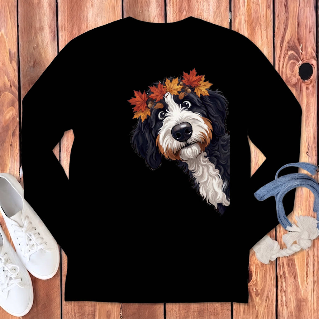 Fall Crown Bernedoodle Long Sleeve T-Shirt in Black / S by Puppy Jo