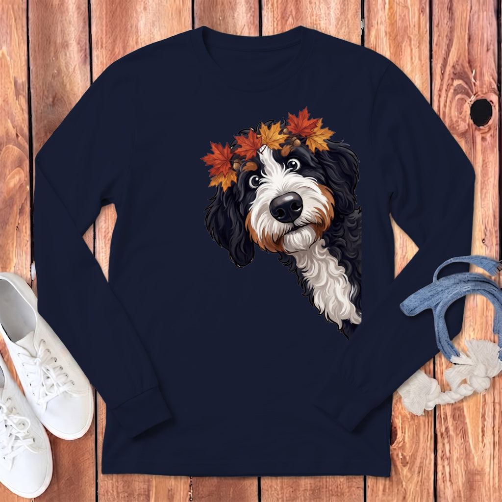 Fall Crown Bernedoodle Long Sleeve T-Shirt in Navy / S by Puppy Jo